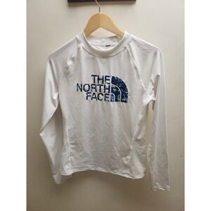 The‎ North Face Womens Long Sleeve Rash Guard Top White Blue Logo Size Medium